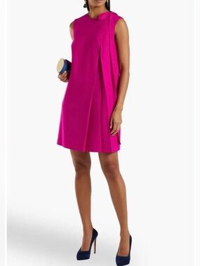 $1990 NWT OSCAR DE LA RENTA Bow detailed pleated Dress Magenta. Made In Italy.